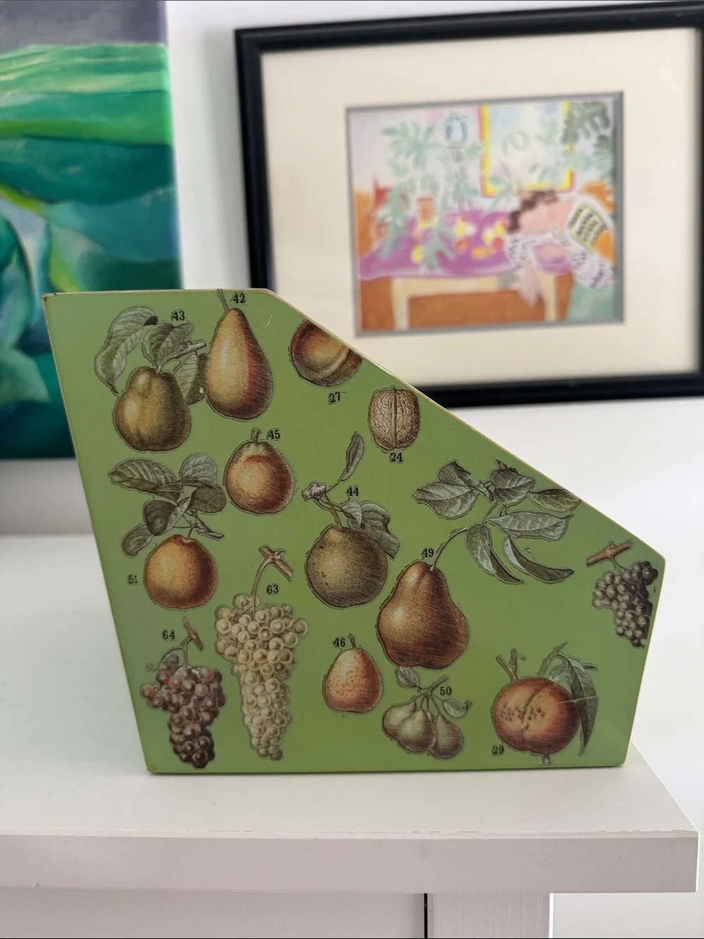 Green Decorative Desktop Organizer - Fruit Pattern Vintage Inspired Pop of Color